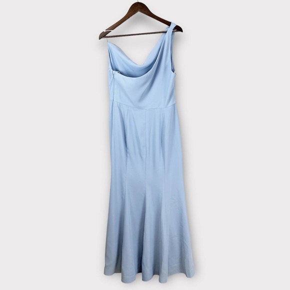 After Six One Shoulder Draped Cowl Neck Maxi Dress Blue Mist Size 12 Bridesmaid - Picture 8 of 12